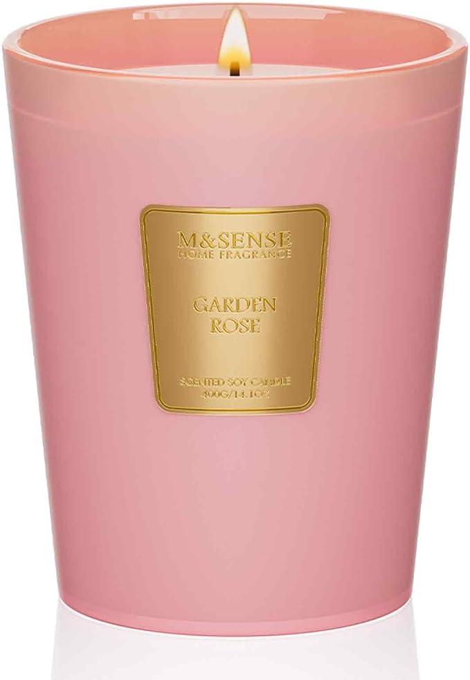 M&SENSE Garden Rose Soy Candle, 14.1oz 60H, Romantic Rose Scented Candles, Aromatherapy Stress Relief