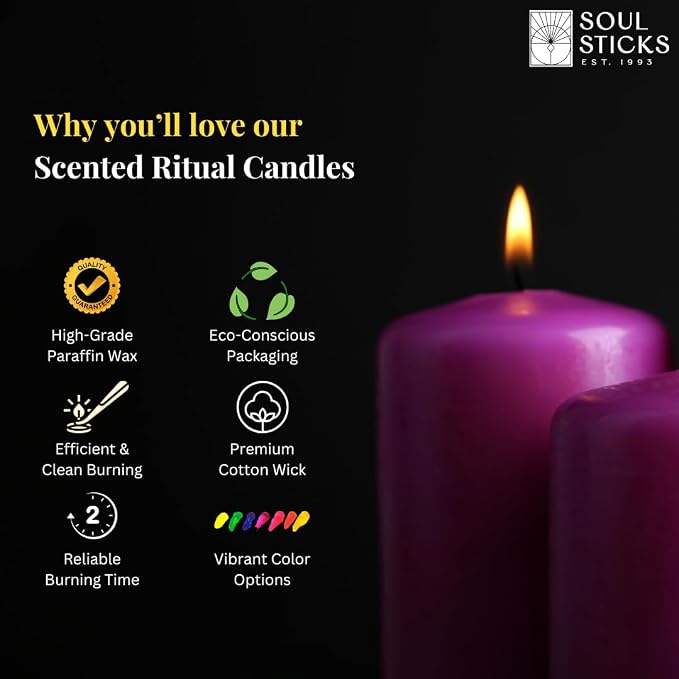 SOUL STICKS 4" Scented Ritual Candles Chime Taper Premium Candles 20 pcs for Rituals, Ceremonies, Meditation, Altar and Spells (Purple/Violet)