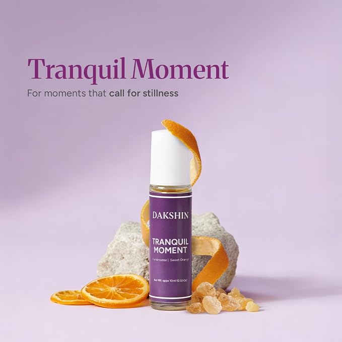 DAKSHIN Tranquil Moment Essential Oil Roll-On | Frankincense, Ylang Ylang, Clary Sage & Sweet Orange | Naturally Grounding Stress-Ease Aromatherapy | Cruelty-Free | 10ml