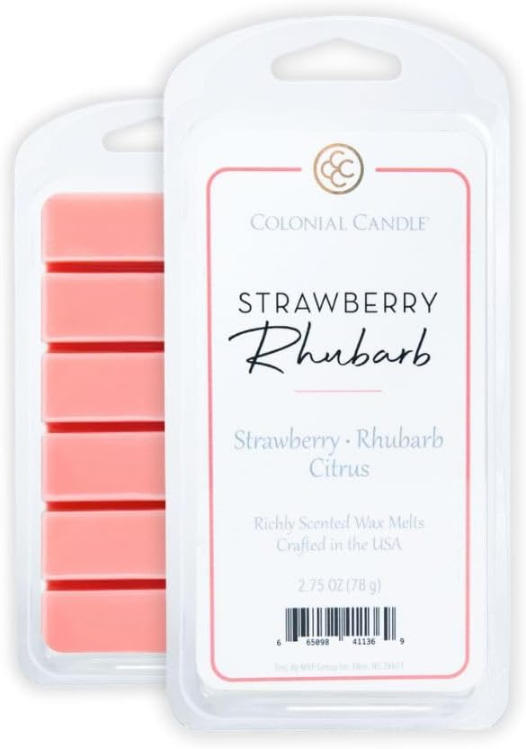 Colonial Candle Strawberry Rhubarb Scented Wax Melts, Wax Melt Warmer Cubes, Long Lasting Scented Wax Warmer Cubes, 4 Pack, 6 Cubes Each - Made in The USA