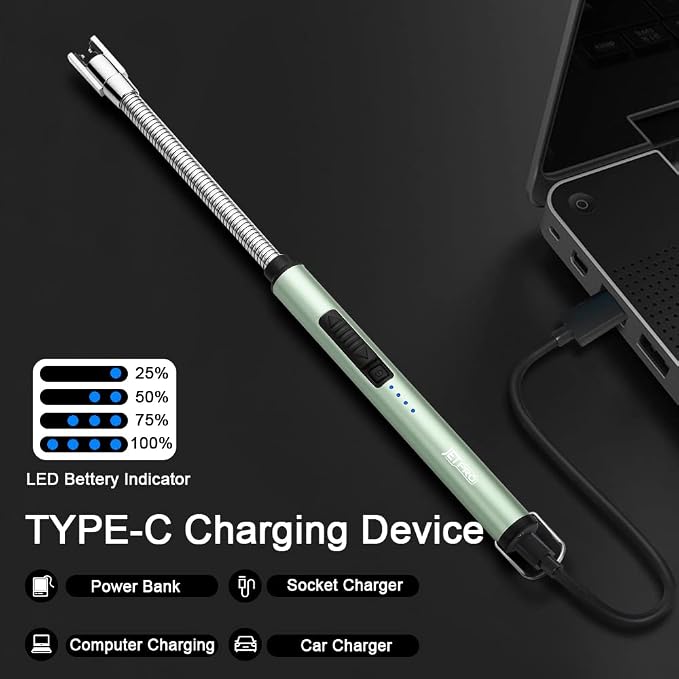 Candle Lighters USB Rechargeable Arc Electric Lighter with 360° Flexible Neck for Candle BBQ Camping (Green)