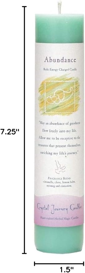 Crystal Journey Reiki Charged Herbal Magic Pillar Candle - Abundance - Made with Aromatherapy Essential Oils Clove, Citronella, Lemon Balm, Cinnamon, and Nutmeg