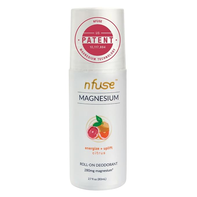 nfuse Magnesium Roll-On Deodorant - Natural, Aluminum-Free - Patented Magnesium Delivery Technology - Citrus Essential Oils (Energize and Uplift)