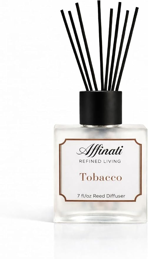 Affinati Tobacco Reed Diffuser 7 fl oz - Luxury Flameless Continuous Aromatherapy, Long-Lasting Bold Earthy Home Fragrance, Premium Pure Masculine Scented Glass Set, Luxury Gifts for Men & Office