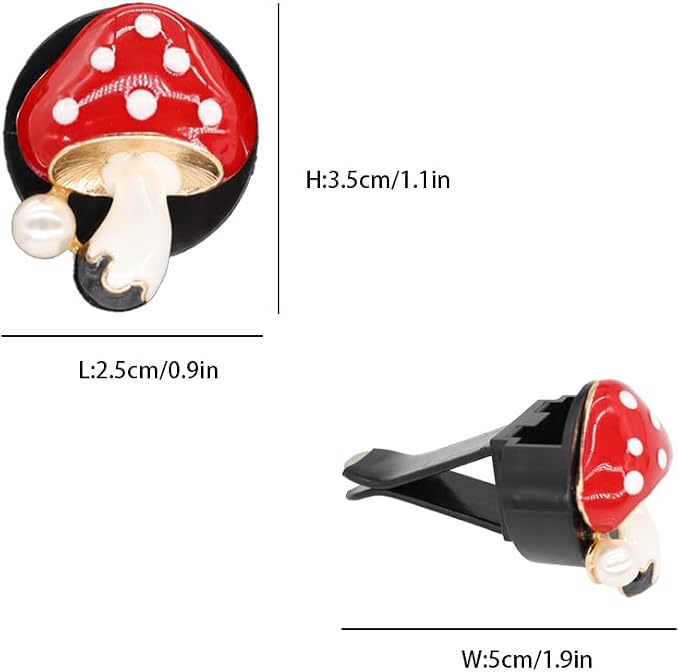 ORIESSE Cute Mushroom Car Air Freshener Vent Clips,4pcs Red Mushroon Refillable Car Air Freshener Decorative Clips Car Diffuser,Providing Bloom Car Scent
