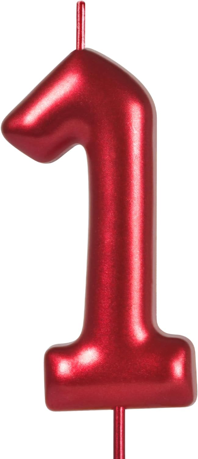 2.76“ Large Red 1 Birthday Candle, 1 Candle for First Birthday Boy, Number 1 Candle for Boys Red Theme Birthday Party Decorations, Red Birthday Candles for Plim Plim Birthday Decorations
