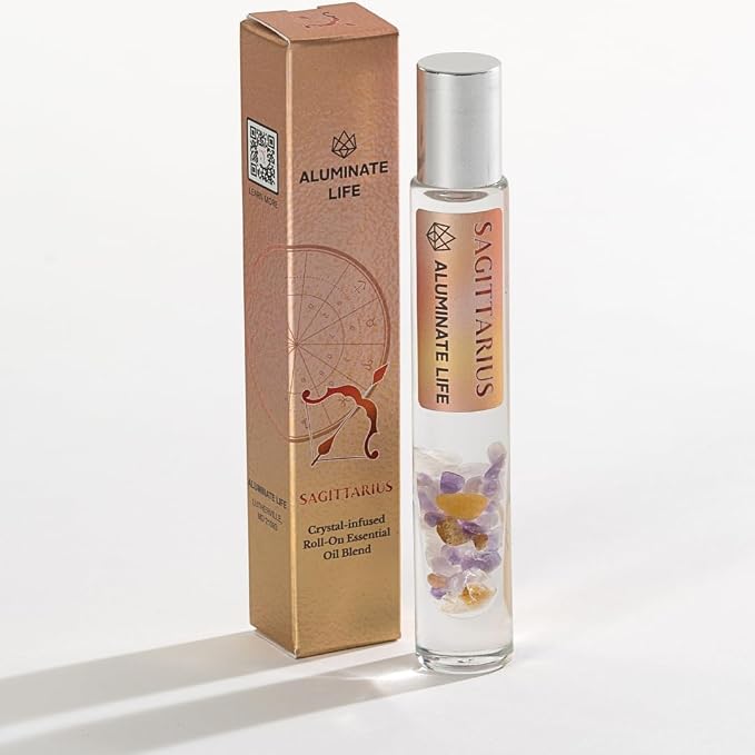 Sagittarius Zodiac Crystal-Infused Essential Oil Rollerball, Aromatherapy Blend - Inspiration & Focus, Premium Astrology Sign Birthday Gift, Natural Therapeutic Roller, 10 mL