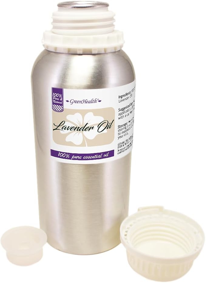 2 Bottles – GreenHealth Lavender Essential Oil – 16 fl oz Each (32 fl oz Total) – 100% Pure & Uncut – Aluminum Bottles – Bulk Lavender Oil for Diffuser, Aromatherapy, Soap Making & Candles