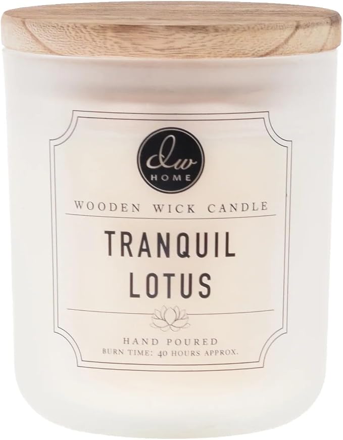 DW Home Tranquil Lotus Wooden Wick Candle – Grapefruit, White Lotus & Jasmine Fragrance, 12 oz Crackling Wooden Wick Jar Candle, Long Burning Home Fragrance