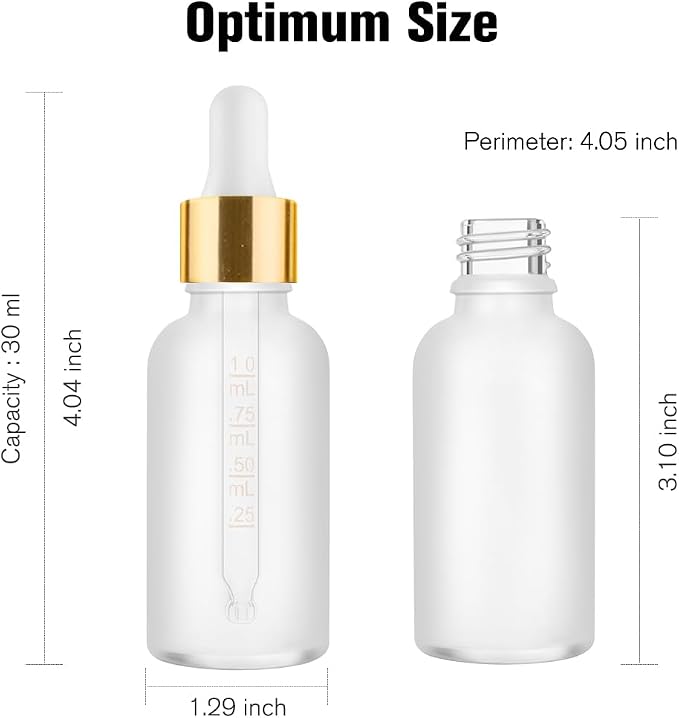PrettyCare 1oz Glass Dropper Bottle Set of 24, Thick Rose Frosted Glass Bottles Empty with Leakproof Caps, Labels, Funnels - 30ml Eye Dropper Bottles for Storage, Travel, Essential Oils, Tincture