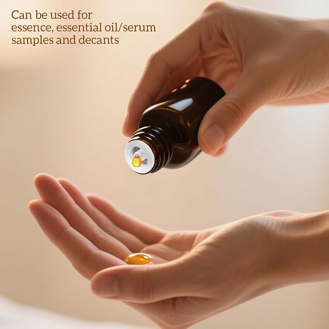 6Pcs Amber Glass Essential Oil Bottles with Orifice Reducer and Black Cap Empty Cosmetic Perfume Aromatherapy Storage Container Vial Pots Portable Refillable size 30ml/1oz