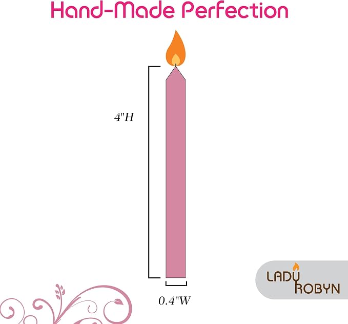 Set of 20 Solid Color Taper Candles – 4-Inch Dripless Paraffin Wax Candles with Cotton Wick – Ideal for Weddings, Shabbat, Holiday & Home Decor, Gift Set (Pink)