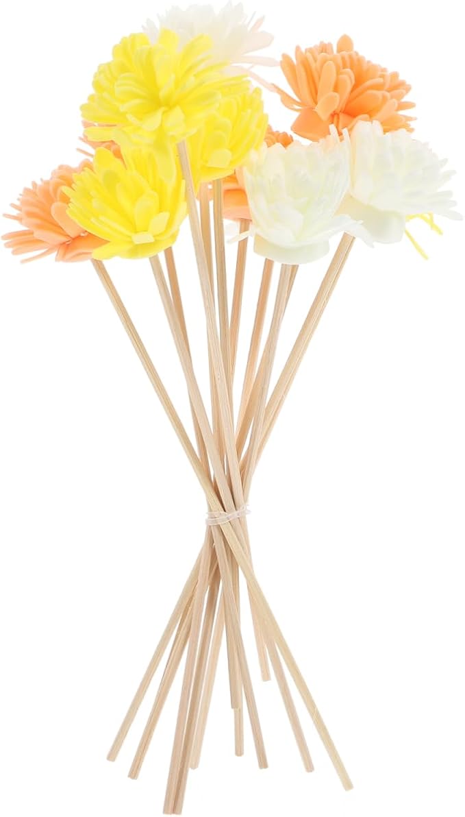 Baluue Flower Reed Diffuser Sticks 12pcs – Porous Rattan & Fiber Flower Heads for Fast Oil Wicking and Consistent Scent Throw – for Bathroom, Office, Bedroom, Aromatherapy Enthusiasts
