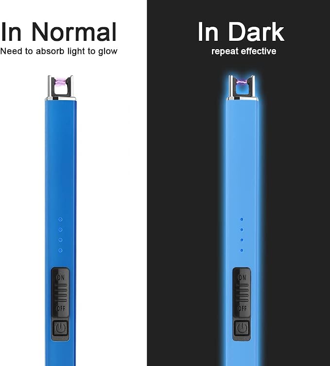 SUPRUS Fluorescent Glows in The Dark Electric Candle Lighter Rechargeable USB Arc lighters with Safety Lock Windproof Flameless Plasma for Candle BBQ Camping (Blue, 3)