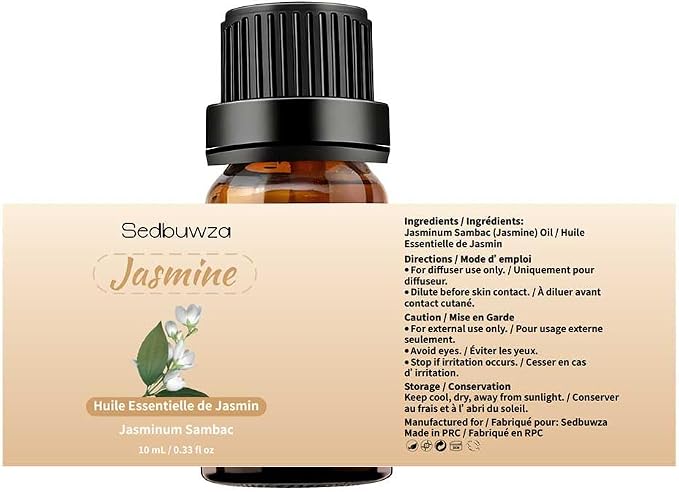 Sedbuwza Lavender Jasmine Essential Oil Set, Lavender Fragrance Oil Jasmine Scent Oil Set for Diffuser, Aromatherapy, Massage, Soap, Candle Making 2 x 10 ml