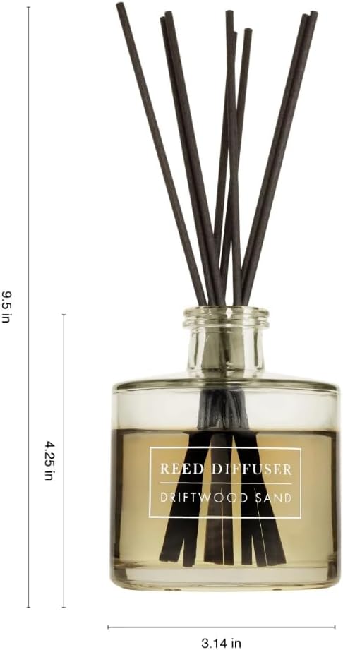 Bellevue Reed Diffuser, 6 fl oz Glass Filled Diffuser, Highly Concentrated Fragrances with Essential Oils, Home Fragrance, Scent:Driftwood Sand