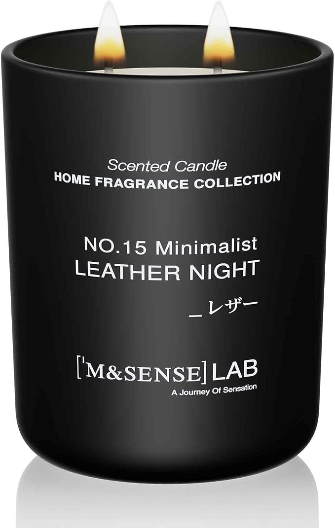 M&SENSE Natural Soy Large Candle| Leather Night | 16.6 oz, 95H Burn | Mini Spring Scented Candles for Relaxation, Meditation, Home Décor | for Bedroom, Office, Party