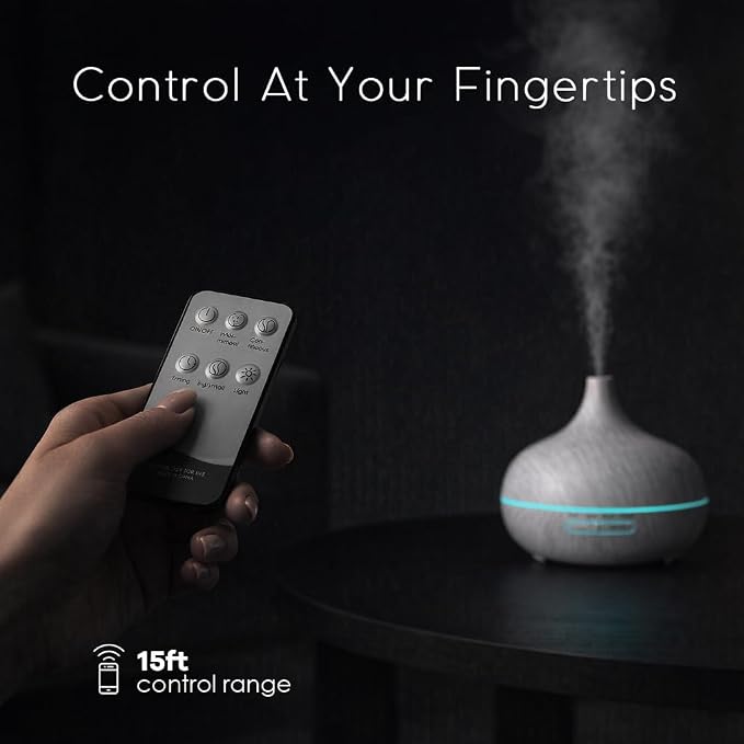550ml Essential Oil Diffusers with Remote Control, Ultrasonic Oil Diffuser with Timer，7 Color LED Night Light and Waterless Auto-Off Functions for Home, Spa White Wood Grain