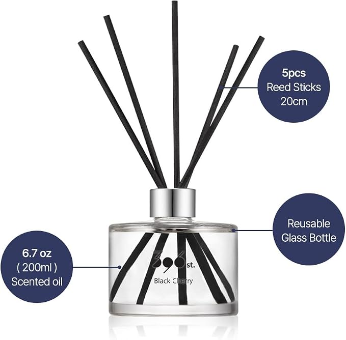 396 st. Reed Diffuser, Black Cherry, 200ml(6.7oz) / Reed Diffuser Sets, Home Fragrance, Scented Oils, Home & Bathroom Décor