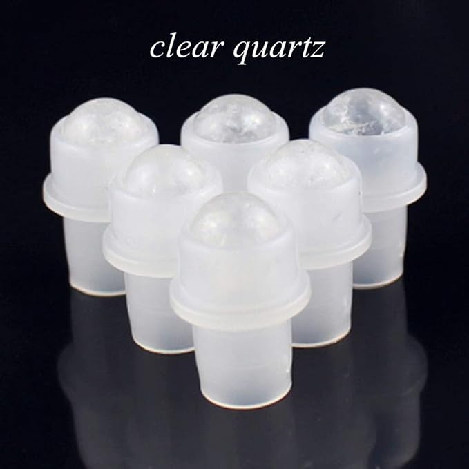 5 Pack 10ml Clear Roll On Bottles With Natural Chakra Crystal Chip for Essential Oils,Perfume Glass Roller Bottles Container Bamboo Lid,Crystal Roller,Pipette&Opener Included