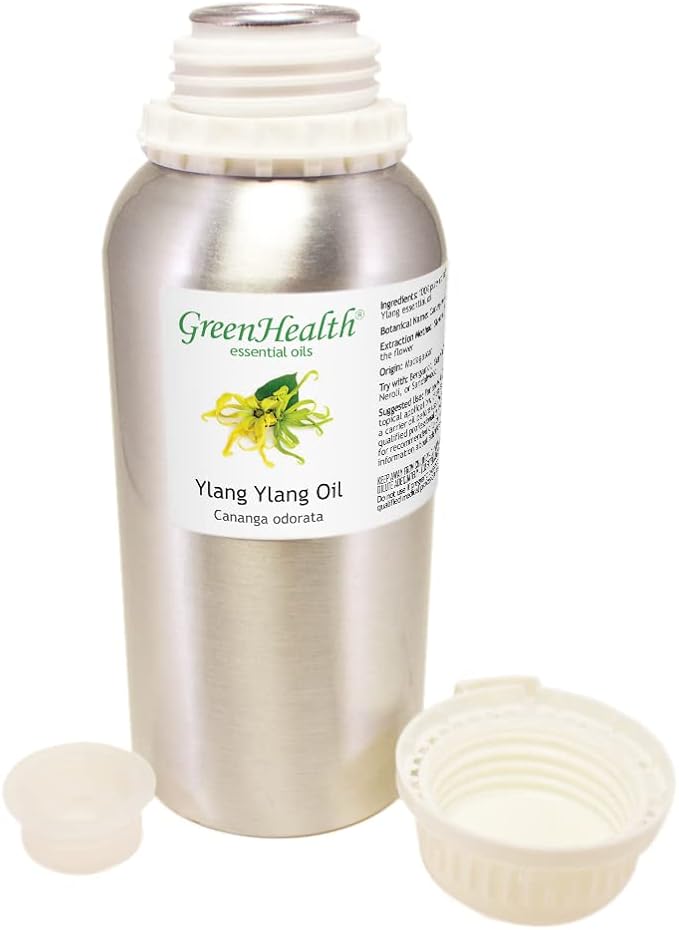 Ylang Ylang Essential Oil – 16 fl oz (473 ml) Aluminum Bottle w/Plug Cap – 100% Pure Essential Oil – GreenHealth