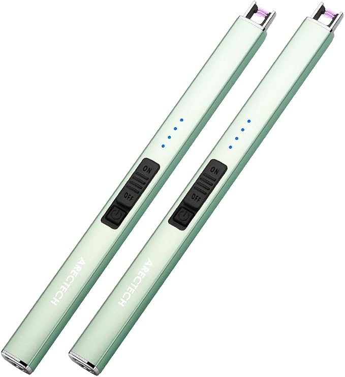 ARECTECH Electric Candle Lighter with Type-C Cable Birthday Gift for Man Women Wife Rechargeable Plasma Arc Lighters for Candle Camping Kitchen Stove Green 2 Pack