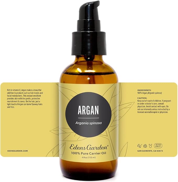 Edens Garden Argan Carrier Oil- 100% Pure Premium Cold Pressed & Hexane Free, Natural Moisturizer for Body, Face, Skin, Scalpt, Hair & Nail Care, Diluting Essential Oils & Massage 118 ml (4 fl oz)