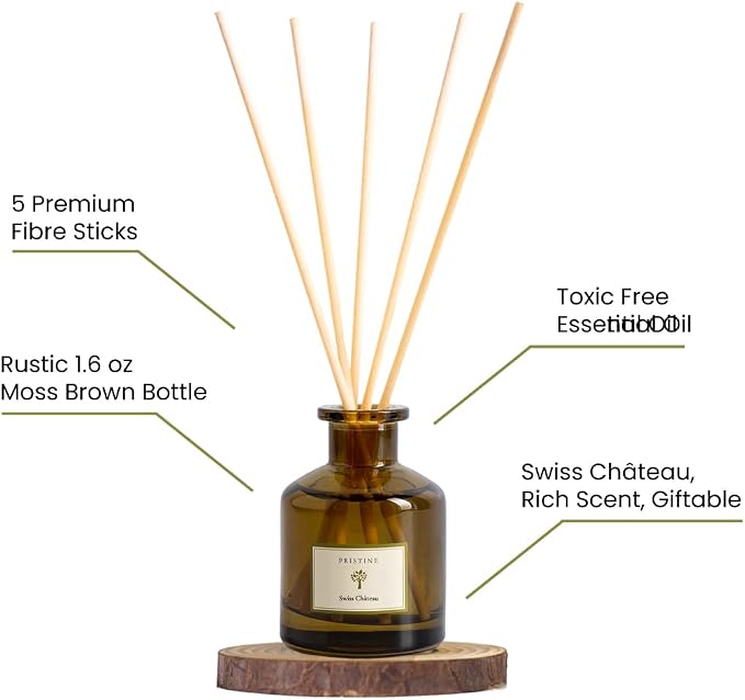 PRISTINE Swiss Château/Inspired by Hilton Reed Diffuser - Home & Bathroom | Fresh Cut Rose, Tangerine, Cedarwood Oil Reed Diffuser Set | Oil & Reed Diffuser Sticks, Home & Office Decor, Fragrance Gift