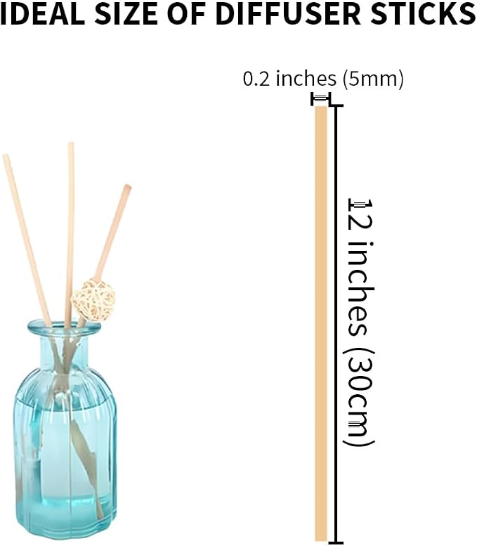25PCS Natural Fiber Reed Diffuser Sticks 12 Inch Long 5mm Diameter Strong Absorption Refill Replacement Reeds for Diffuser Stick Essential Oil Scented Aroma Fragrance Rod for Home Office Spa