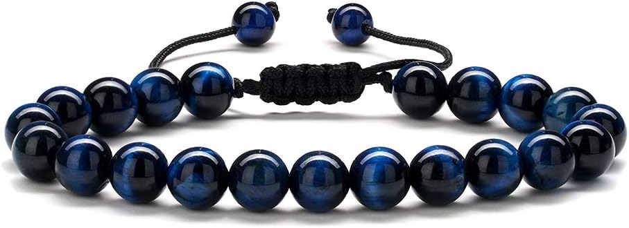 M MOOHAM Mens Bracelet - Beaded Natural Stone 8mm Tiger Eye Matte Agate Lava Rock Bracelets for Men Teen Boys Grandpa Dad Birthday Gifts Jewelry
