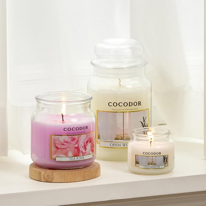 COCODOR Candle Tea Rose Scented, Large Glass Jar 18oz Wick Candle, 110 Hours of Burn Time