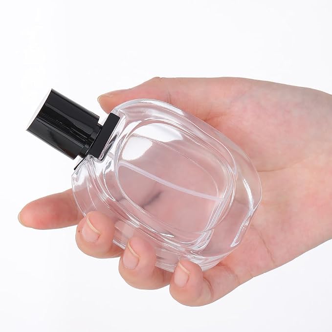 Refillable Perfume Spray Bottle 50ml/ 1.7oz Empty Glass Travel Perfume Atomizer, Replacement Perfume Dispenser for Women Men (Black Transparent)