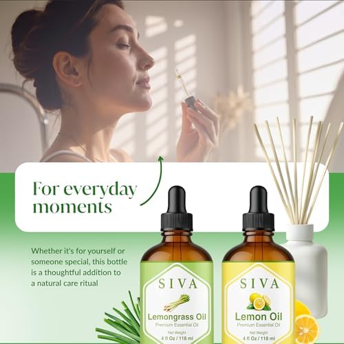 Siva Lemongrass and Lemon Essential Oil 4oz Bundle Super Saver Combo – Premium Grade Value Set for Aromatherapy, Skincare and Haircare