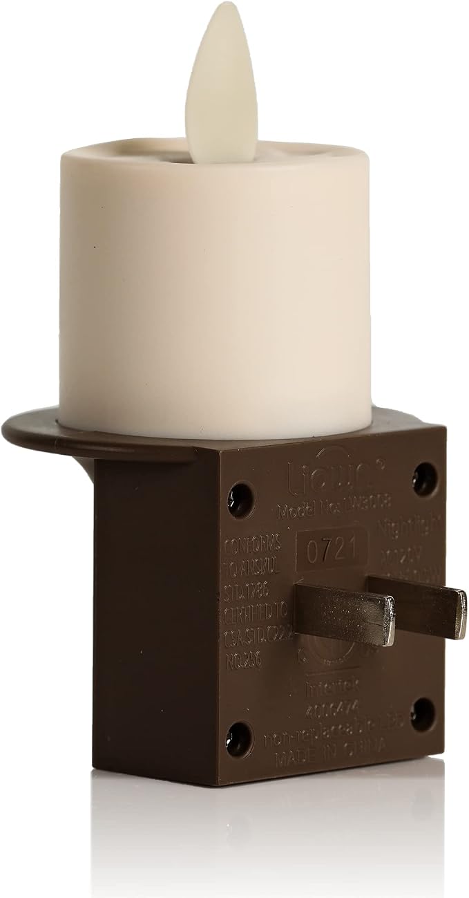Luminara Flameless Candle Nightlight w/Dusk to Dawn Light Dark Auto Sensor, Bronze Wall Plug Indoor Night LED Light w/Real-Flame Effect Technology, Bathroom Bedroom Hallway, No Remote Needed
