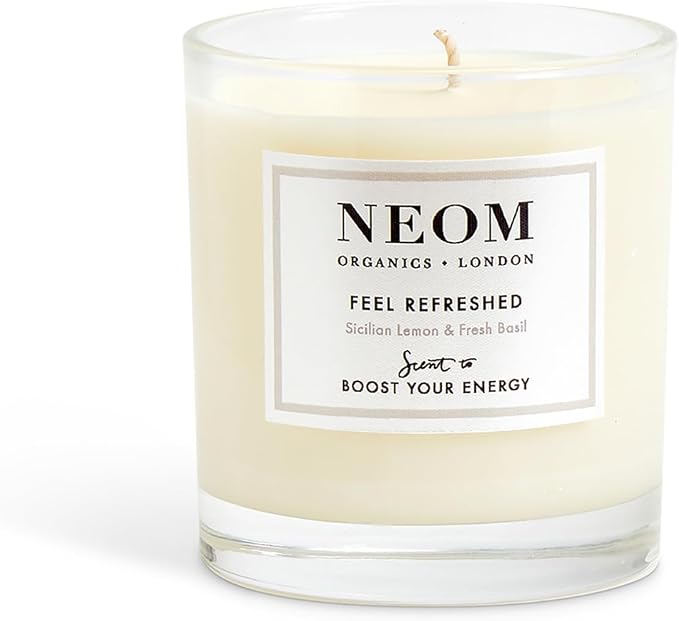 NEOM- Feel Refreshed Scented Candle, 1 Wick | Lemon & Basil | Essential Oil Aromatherapy Candle | Scent to Boost Your Energy