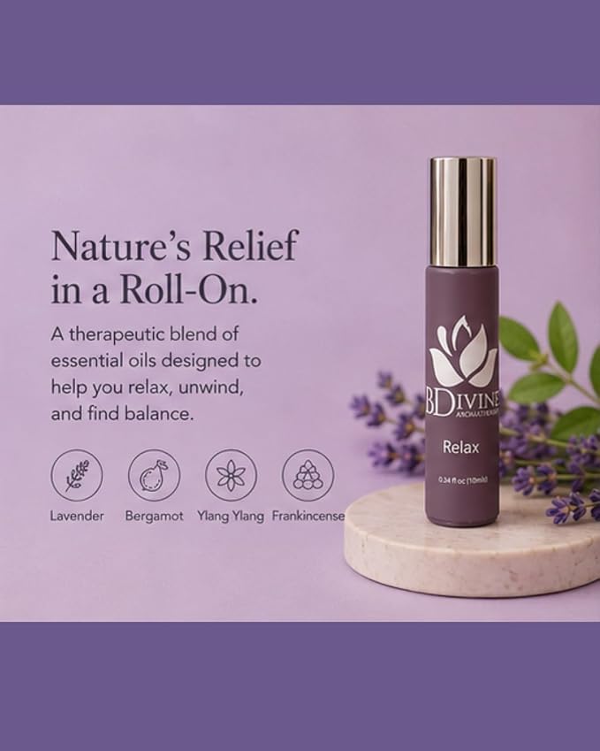 Essential Oil Roll-On – Natural Aromatherapy Blend in a Convenient Roller for Everyday Wellbeing (Relax)