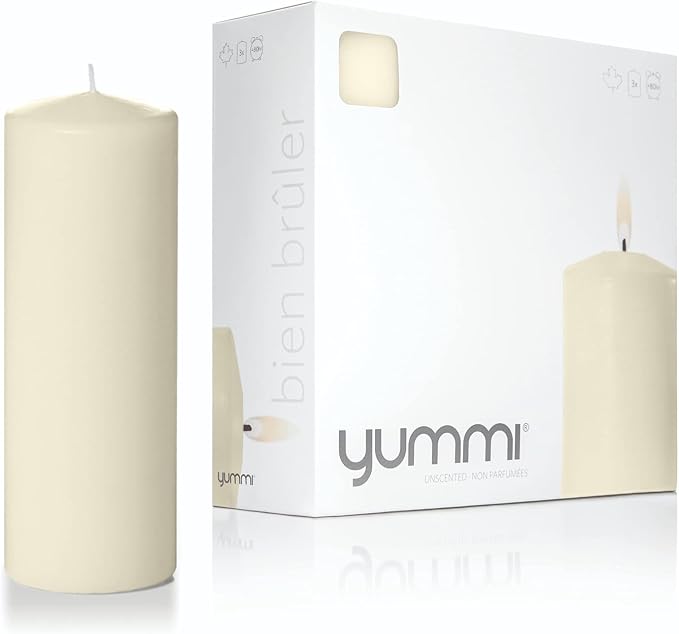 yummi 3" x 8" Ivory Round Pillar Candles - 3 per Pack
