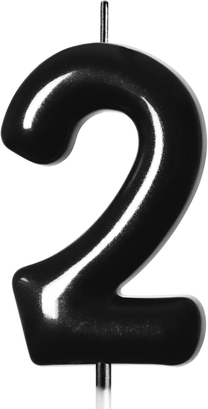 2.76“ Large Black 2 Birthday Candle, 2 Candle for Second Birthday Boy, Number 2 Candle for Boys Black Theme Birthday Party Decorations, Black Birthday Candles for Coraline Birthday Decorations