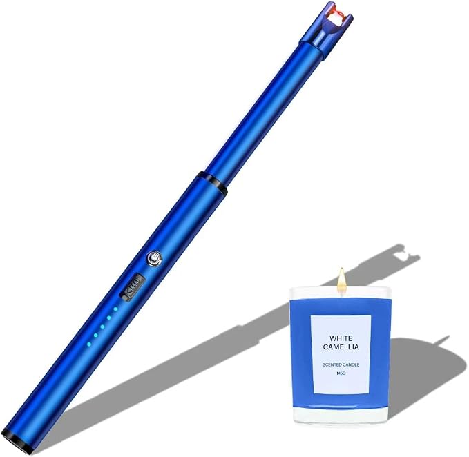 Electric Candle Lighter Windproof USB Rechargeable Flameless Long Neck Lighter for Candles Gas Stove Fireplace BBQ Kitchen Grills (Blue)