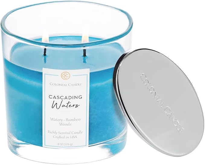 Colonial Candle Cascading Waters Scented Candle Jar, Highly Fragranced Candles for Home Scented, Mottled Wax Candle, 2 Wick, 8 oz - Made in the USA