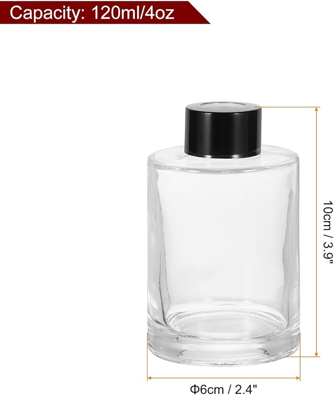 HARFINGTON 2pcs 120ml/4oz Empty Glass Diffuser Bottle 3.9" x 2.4" Refillable Fragrance Accessories Aromatherapy Jar Container for Replacement Reed Diffuser DIY Home Bathroom Transparent