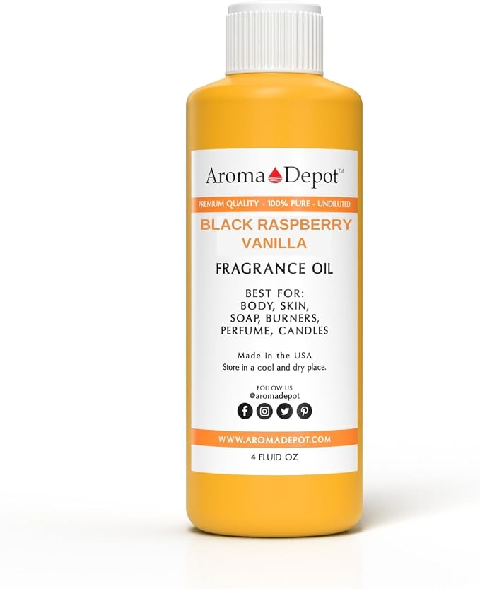 Aroma Depot Black Raspberry Vanilla 4 fl oz. Fragrance Oil I Perfume I Skin Oil I Scented Oil for DIY Projects Bath Bombs, Body Butters, Creams & Lotions. Works for Diffuser, Burners, or Warmers.