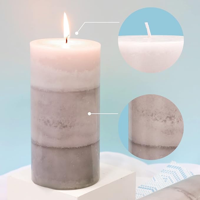 Set of 3 Scented Candles 3" x 6" Creamy Coconut Scented Hand Poured Grey White Pillar Candles Long Burning Smokeless Cotton Wick Candles Gift Set for Spa Wedding Home Decorations