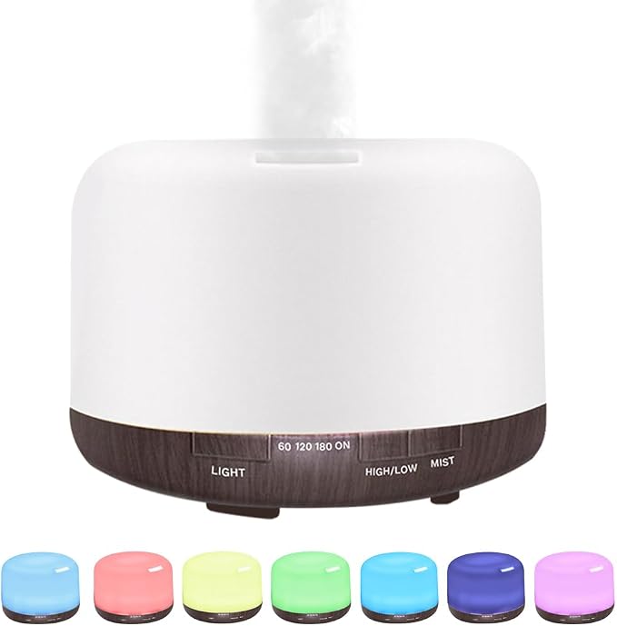500ml Essential Oil Diffuser,Quiet 4-in-1 Ultrasonic Aromatherapy Humidifier,7 Color LED Lights,Timer & Auto-Off,BPA Free,Large Capacity Room Fragrance(Deep Woodgrain, Mini Model)