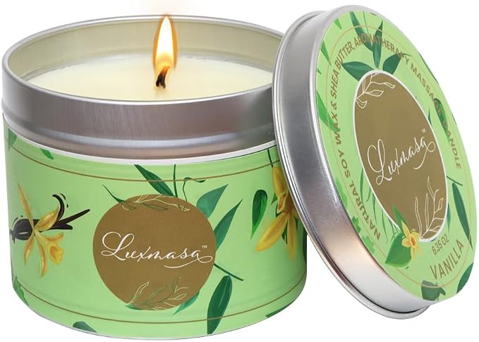 Massage Oil Candle Scented Low Temp for Body Relaxation, Pure Natural Soy Wax Aroma Candle for Home Decoration,Amazing Gift for Family- Vanilla Scent 6.35 OZ