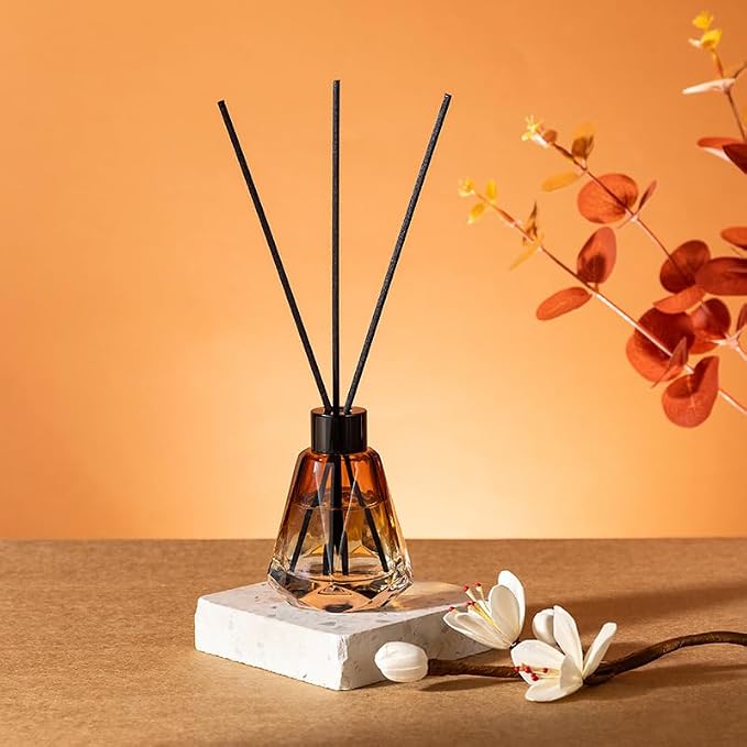Empty Reed Diffuser Bottle and Black Reed Diffuser Sticks Refill Set for Bathroom Hotel Home Decoration Refillable (3, Brown Conical, 60ml)