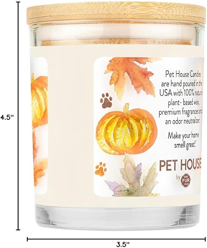 One Fur All Pet House Fall Candles, Long Lasting, Clean Burning, Soy Wax Scented Candles for Pet Odor, Pumpkin Spice, 2 Pack
