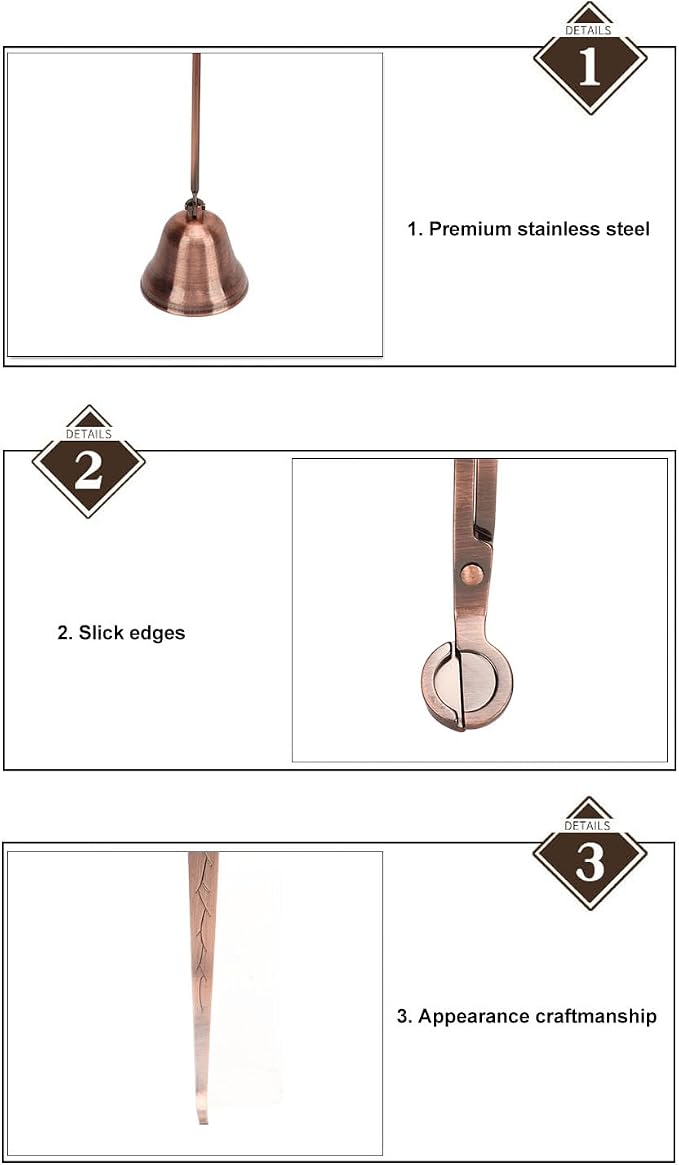 3 in 1 Candle Accessory Set with Candle Wick Trimmer Cutter, Snuffer, Dipper, Bronze Candle Care Kit, Stainless Steel Care Kit Bronze Scented Candles Trimmer Set