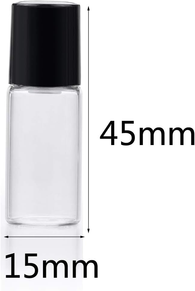 Wresty 25 Pcs Clear Glass Mini Roll On Bottles Empty Essential Oil Roller Ball Bottles Perfume Lip Blam Cosmetic Sample Vials Roller Glass Bottles Container With Black Cap (3ml)