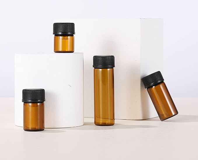 12 Pack Set Brown Screw Cap Glass Bottle Small Mini Empty Oil Amber Vial (5ml)